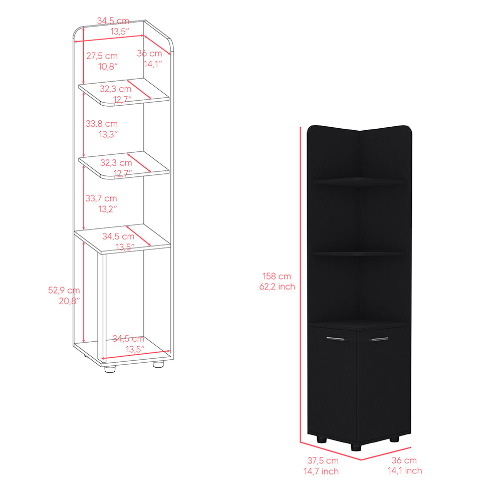 English Elm Freestanding Cabinet Kairatu Black Engineered Wood Bathroom Storage with Drawer & 3 Shelves, Stylish 66" x 19" B092P201584