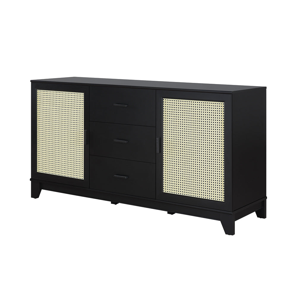 English Elm Sheridan 59" Sideboard in Black - 2 Doors, 3 Drawers, Cable Management, MDF Frame, 55" TV Ready B365P397679