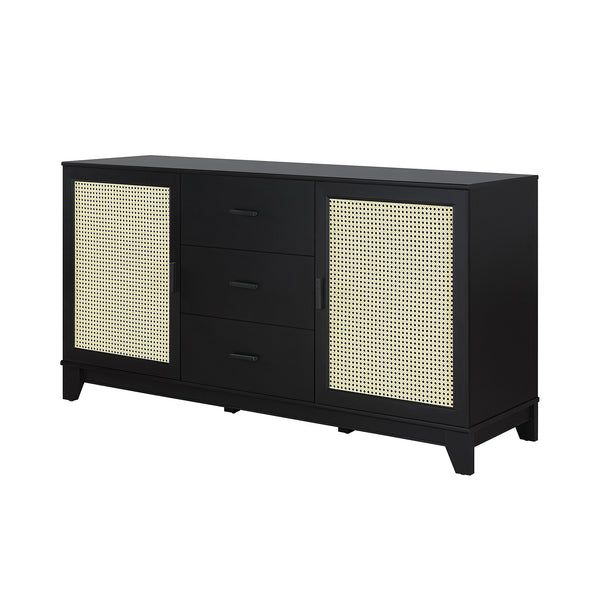 English Elm Sheridan 59" Sideboard in Black - 2 Doors, 3 Drawers, Cable Management, MDF Frame, 55" TV Ready B365P397679