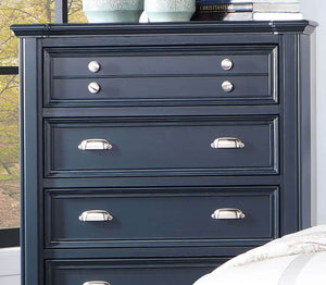 English Elm Transitional Solid Wood Chest with Five Smooth Glide Drawers, Felt-Lined Top, Timeless Design Slate Blue 21 L x 41 W x 59 H B2741P369410