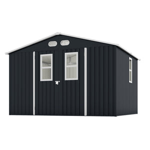 English Elm Outdoor Steel Storage Shed 8x10 Iron Frame Four Windows Lockable Doors Weather Resistant W1598P382331