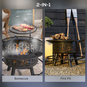 English Elm Outsunny Wood Burning Fire Pit Bbq Grill Powder Coated Steel Outdoor Patio Bonfire W2225P174298