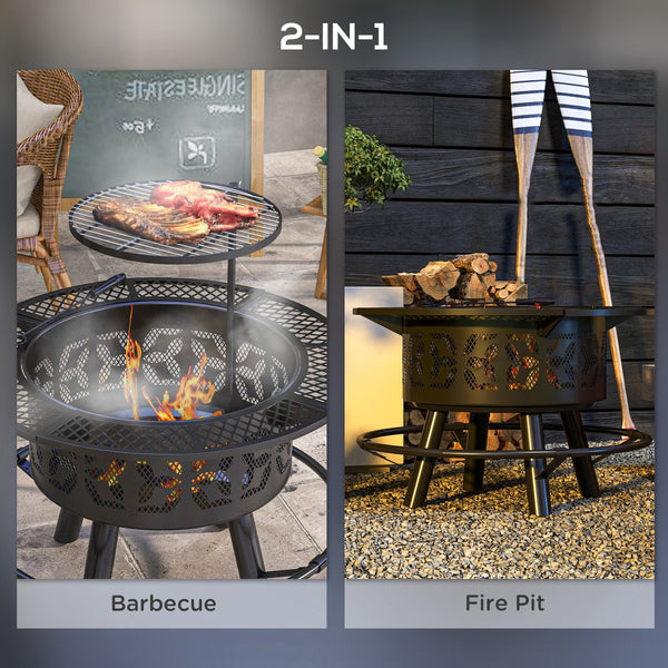 English Elm Outsunny Wood Burning Fire Pit Bbq Grill Powder Coated Steel Outdoor Patio Bonfire W2225P174298