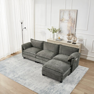 English Elm 107-inch Modular L-shaped Sectional Sofa with Velvet Upholstery and Built-in Storage Aqua French Bulldog W3480S00002