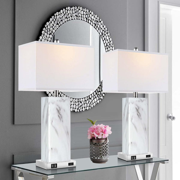 English Elm Touch Touch Control Table Lamps Set of 2 Ceramic Bedside Lamps with USB Ports AC Outlet 3-Way Dimmer W3355P369117