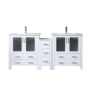 English Elm White Double Bath Vanity With Side Cabinet, Elegant Ceramic Top & Soft-Close Drawers For Storage B2731S01169-GIGA