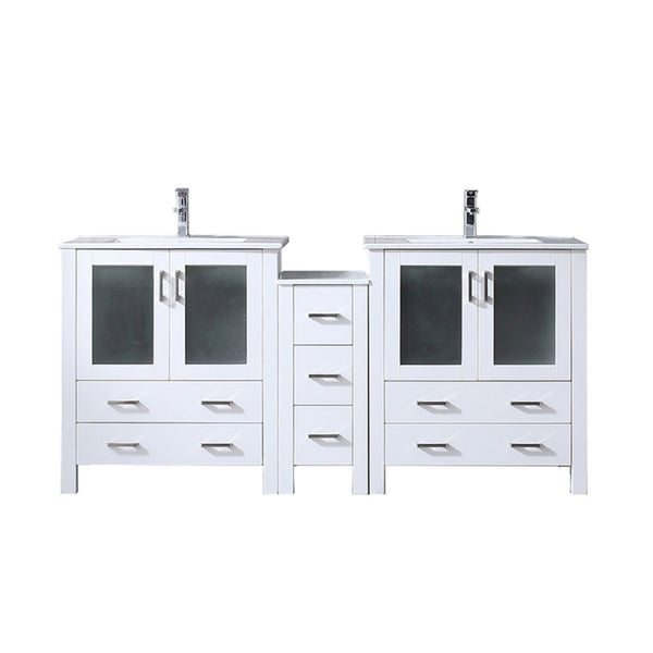 English Elm White Double Bath Vanity With Side Cabinet, Elegant Ceramic Top & Soft-Close Drawers For Storage B2731S01169-GIGA