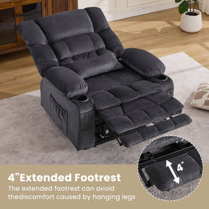 English Elm Dual Motor Large Power Lift Recliner Chair with Waist Kneading & Heat, Extended Footrest, USB Ports Grey W1521S00072