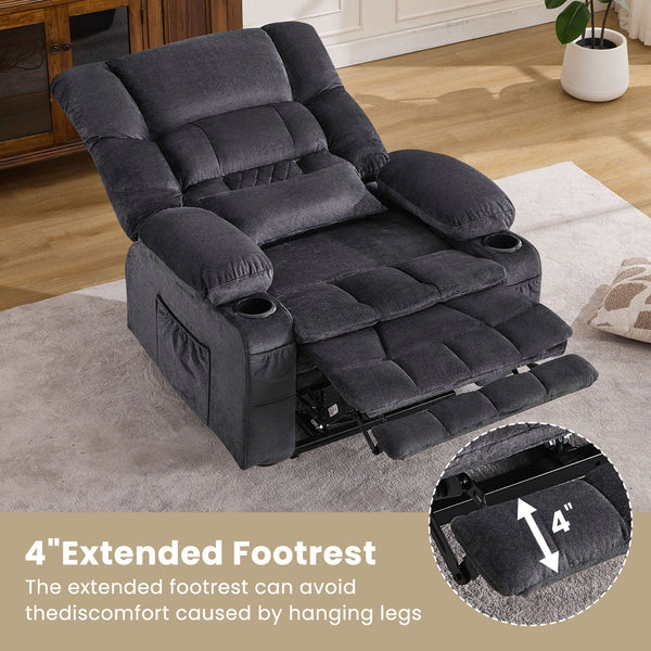 English Elm Dual Motor Large Power Lift Recliner Chair with Waist Kneading & Heat, Extended Footrest, USB Ports Grey W1521S00072