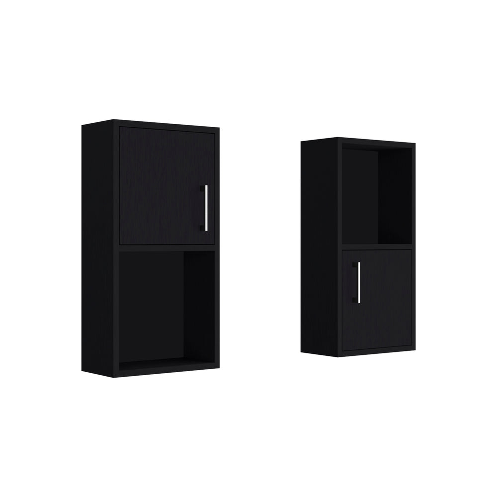 English Elm Oba Wall-Mounted 2-Pc Medicine Cabinet in Black — Compact 23.7"x6.3"x11.8", 4 Shelves, Engineered Wood Storage B200P188846