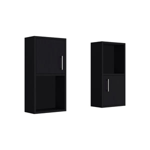 English Elm Oba Wall-Mounted 2-Pc Medicine Cabinet in Black — Compact Engineered Wood, 4 Shelves, Space-Saving Design B070P188846
