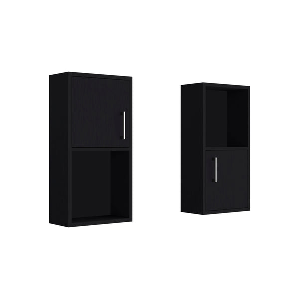 English Elm Oba Wall-Mounted 2-Pc Medicine Cabinet in Black — Compact Engineered Wood, 4 Shelves, Space-Saving Design B070P188846