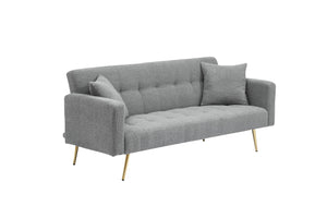 English Elm 71.7 Cozy Teddy Fleece Sofa Bed with 2 Plush Throw Pillows, 3-Seater Convertible Sleeper, 500lb Capacity Gray W3356P298514