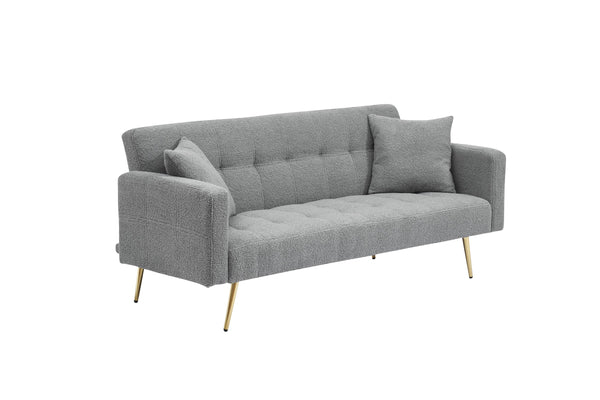 English Elm 71.7 Cozy Teddy Fleece Sofa Bed with 2 Plush Throw Pillows, 3-Seater Convertible Sleeper, 500lb Capacity Gray W3356P298514