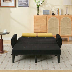 English Elm Black corduroy loveseat sofa with adjustable recline, hidden USB armrest, foam comfort & storage pockets W570P333064