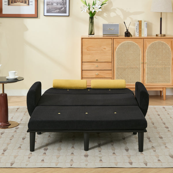 English Elm Black corduroy loveseat sofa with adjustable recline, hidden USB armrest, foam comfort & storage pockets W570P333064