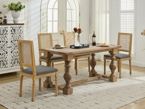 English Elm French Louis Dining Chair Set of 2 with Carved Solid Wood Frame, Rattan Back, Plush Foam Seating, 300lb Capacity Gray W1143P335057