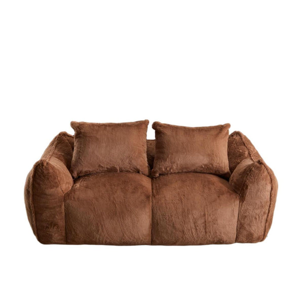 English Elm Giant Ultra Soft Fluffy Loveseat Bean Bag Sofa for Adults, Oversized Shredded Foam Couch with Pillows Brown W3723P353895