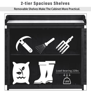 English Elm TOPMAX Rustic Fir Wood Potting Bench 39" with Galvanized Top, 2-Tier Shelves & Side Hooks, Black - Durable Garden Workstation N717P220218B
