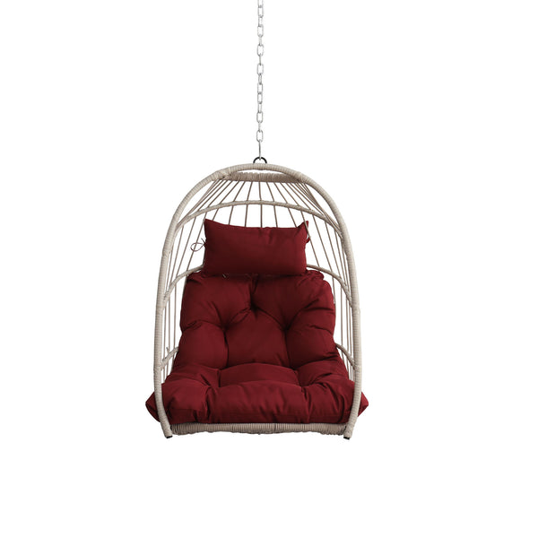 English Elm Outdoor rattan egg swing chair with fold-away HDPE wicker, stainless kit, cushioned cocoon for patio Red W2500P231669