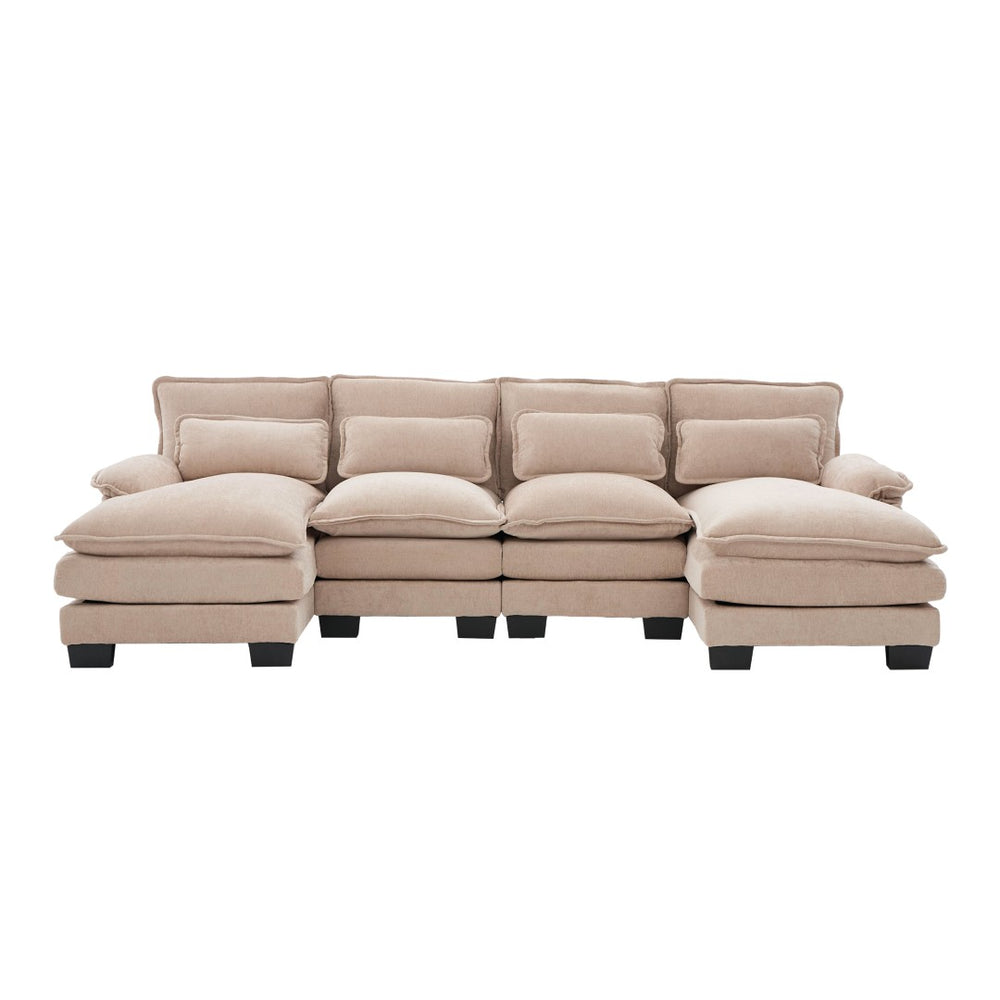 English Elm United We Win U-Shaped Chenille Sectional Couch, 4-Seat Modular Sofa With Memory Foam & Storage W1568S00219-GIGA