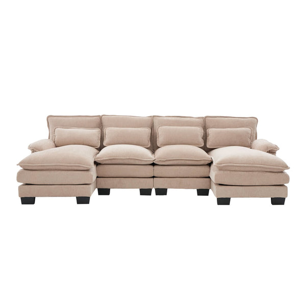 English Elm United We Win U-Shaped Chenille Sectional Couch, 4-Seat Modular Sofa With Memory Foam & Storage W1568S00219-GIGA