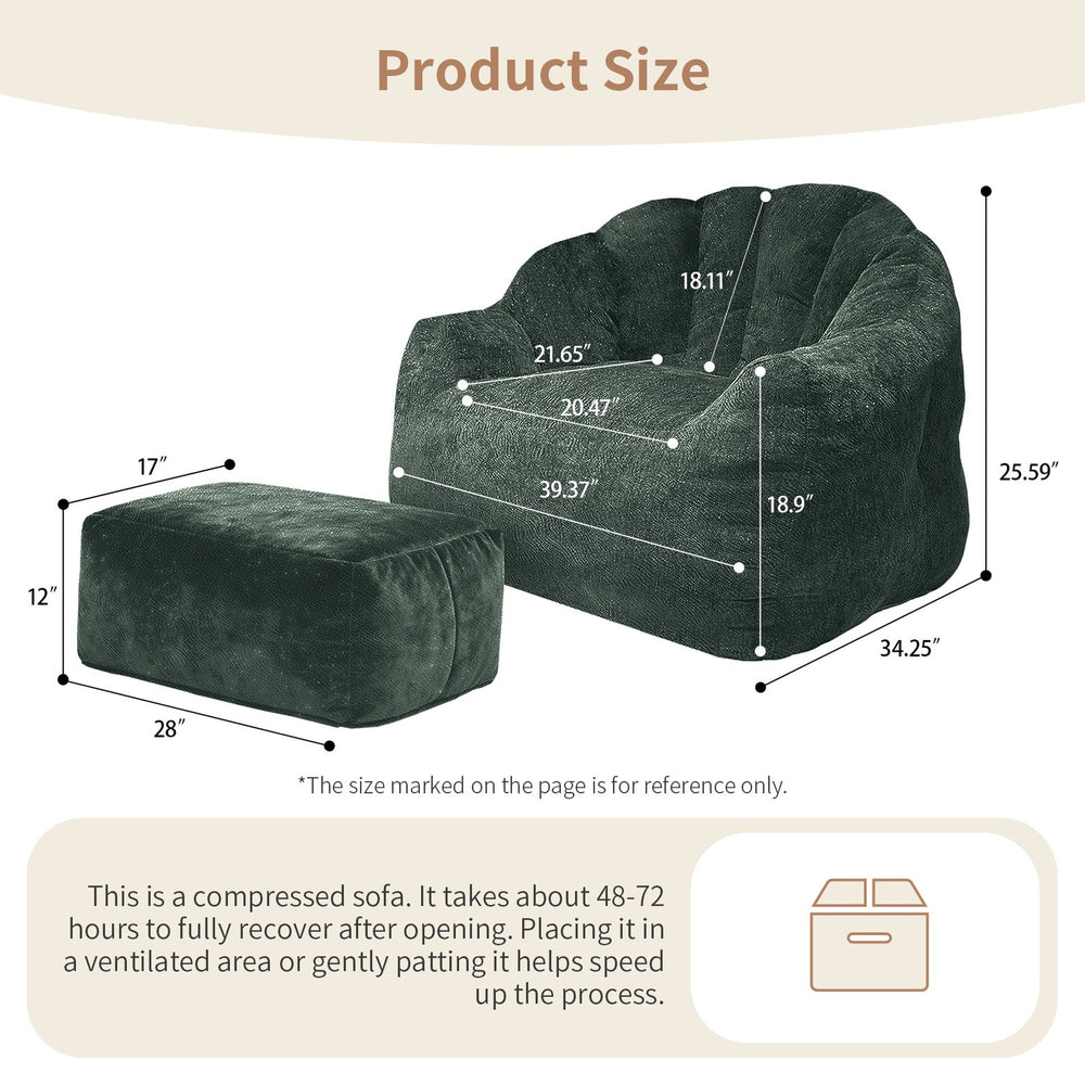 English Elm Bean Bag Lounge Chair with Armrests High Density Memory Foam Adult Seating Green W3737P423759