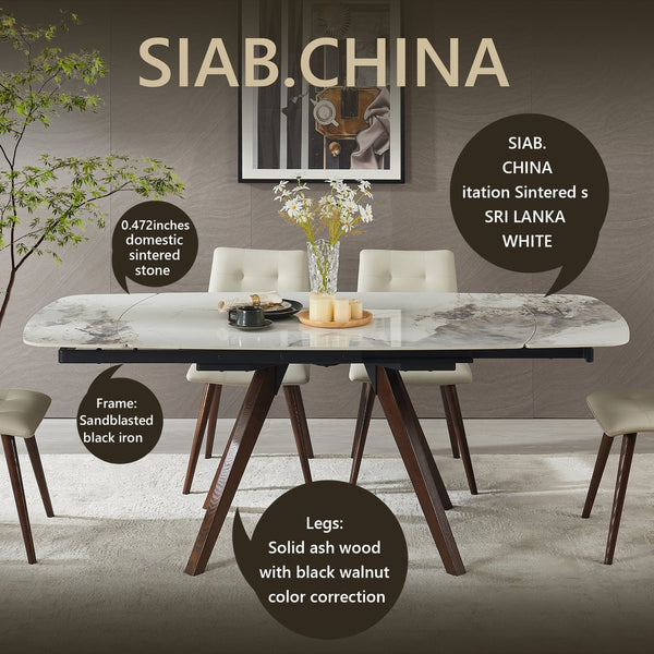 English Elm Retractable Sintered Stone Extendable Dining Table Seats 8 Modern Minimalist Base W5630P456161