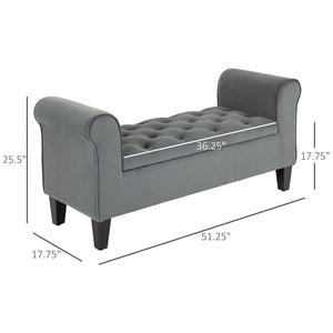 English Elm HOMCOM Button-Tufted Storage Ottoman Bench with Rolled Arms, Velvet-Feel Grey Upholstered Seat, 286 lb Capacity W2225P173825