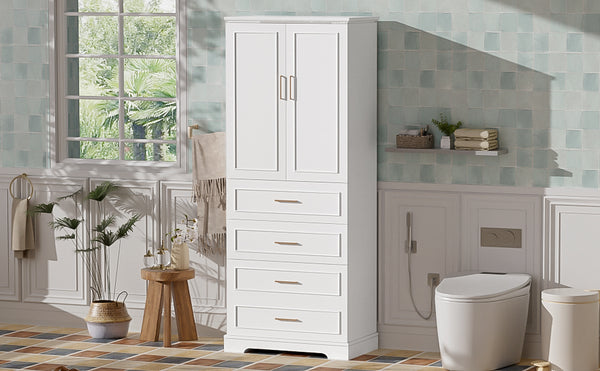 English Elm 72.2'' Tall Freestanding Bathroom Cabinet with 3 Drawers, Adjustable Shelf, Soft-Close Doors, Modern Elegant Design White N729P296769K
