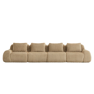 English Elm 146" Modular Flannelette Sectional Sofa Deep Seat Four Piece Living Room Couch Light Camel W714S01514