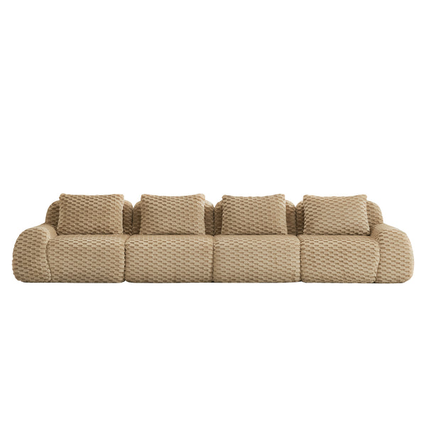 English Elm 146" Modular Flannelette Sectional Sofa Deep Seat Four Piece Living Room Couch Light Camel W714S01514