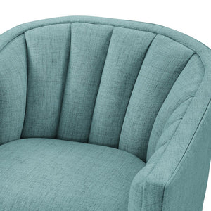 English Elm Solitude Skirted Swivel Accent Chair with Channel Tufting, Durable Polyester, 360° Metal Swivel, Plush Coil Seat Light Blue B050P390592