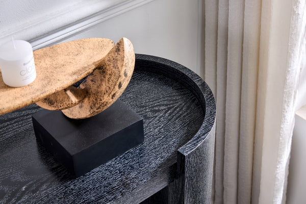 English Elm Double-layer Matte Black Console Table Curved Shelf Minimalist Entryway Sofa Side W3875P388009
