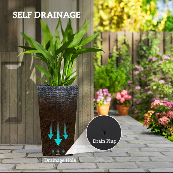 English Elm Outdoor Tall Rattan Style Column Planters Set of 3 Uv Resistant Pp with Drainage T3971P423222