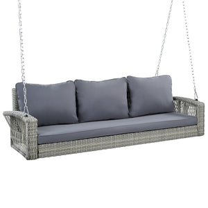 English Elm GO 69" PE Wicker 3-Person Porch Swing with 800lb Capacity, Cushioned Patio Bench for Backyard Relaxation Gray N704P250643E