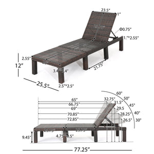 English Elm Christopher Knight Home® - JAMAICA Rattan Chaise Lounge Brown Polyethylene Wicker Iron Frame Multi-Brown Finish Durable Outdoor Patio Seat 76.6"D 62575.00WTC