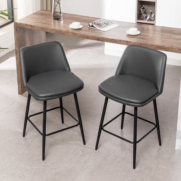 English Elm Counter Mid-Century Swivel Bar Stools Set of 2 – Upholstered Linen Seats, 360° Comfort, Metal Legs DARK GREY W2200P152173
