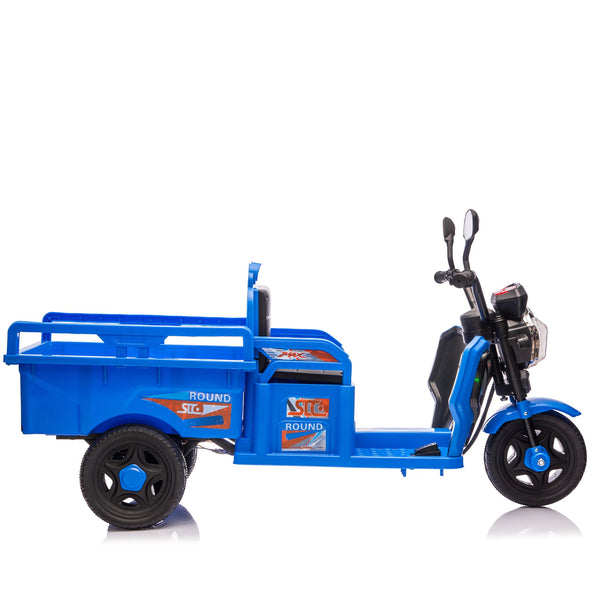 English Elm 12v Kids Electric Cargo Trike with Led Lights Wide Seat Anti-slip Wheels Toddler Ride On Blue W1578P336050