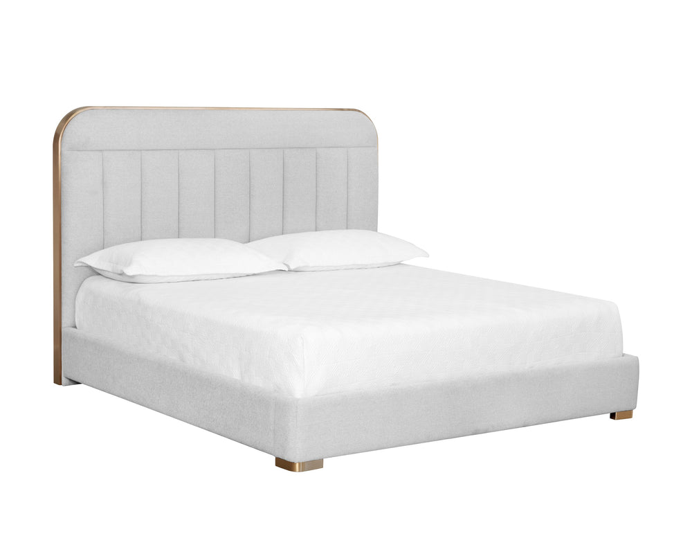 Sunpan Davina Modern Bed with Stylish Tufted Headboard and Antique Brass Accents for Ultimate Comfort King