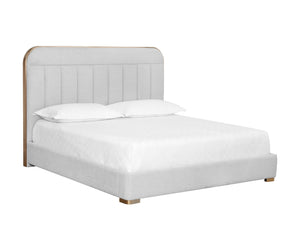Sunpan Davina Modern Bed with Stylish Tufted Headboard and Antique Brass Accents for Ultimate Comfort King