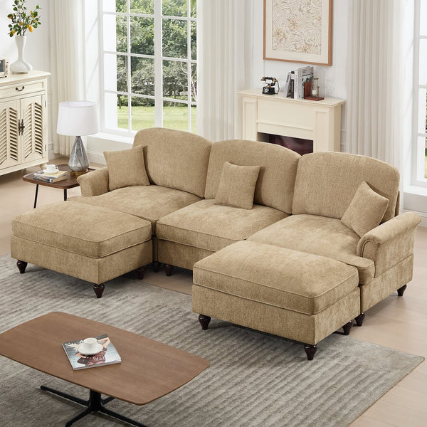 English Elm Classic Comfy Modular U-Shape Sectional Sofa With Removable Skirts, Ottoman, And Stylish Design W3041S00246