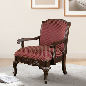 English Elm Santiago Magenta Arm Chair – Ornate Hand-Carved Solid Birch Frame with Deep Red Jacquard Diamond Upholstery B050P229951