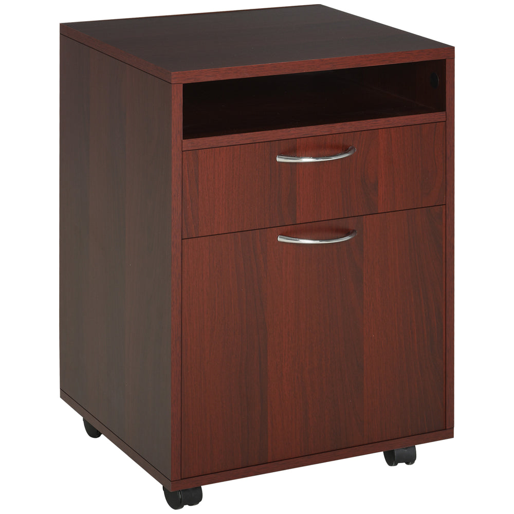 English Elm Mobile Rolling Under Desk Cabinet with Open Shelf Drawer and Locking Wheels for Office T3971P384631