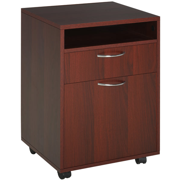 English Elm Mobile Rolling Under Desk Cabinet with Open Shelf Drawer and Locking Wheels for Office T3971P384631