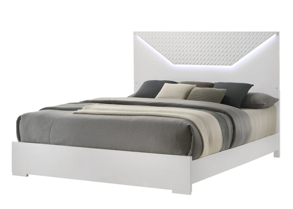 English Elm Blanca Modern 5-Piece Queen Bedroom Set With Led Headboard & High-Gloss White Finish For Style B009S01390