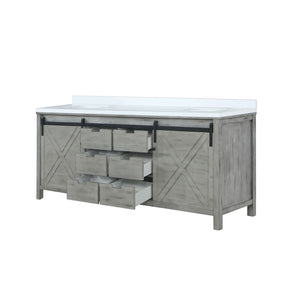 English Elm Ash Grey Double Bath Vanity 80 in W x 22 in D with White Quartz Top, Soft-Close Drawers & Ample Storage B2731P261003