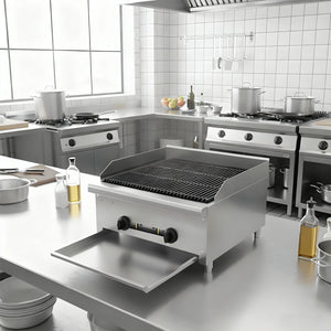 English Elm 24 Inch Lava Rock Charbroiler Stainless Steel Countertop Grill 56000 Btu Dual Burner W5057P394261