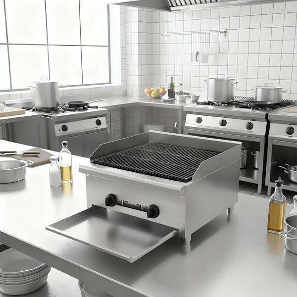 English Elm 24 Inch Lava Rock Charbroiler Stainless Steel Countertop Grill 56000 Btu Dual Burner W5057P394261