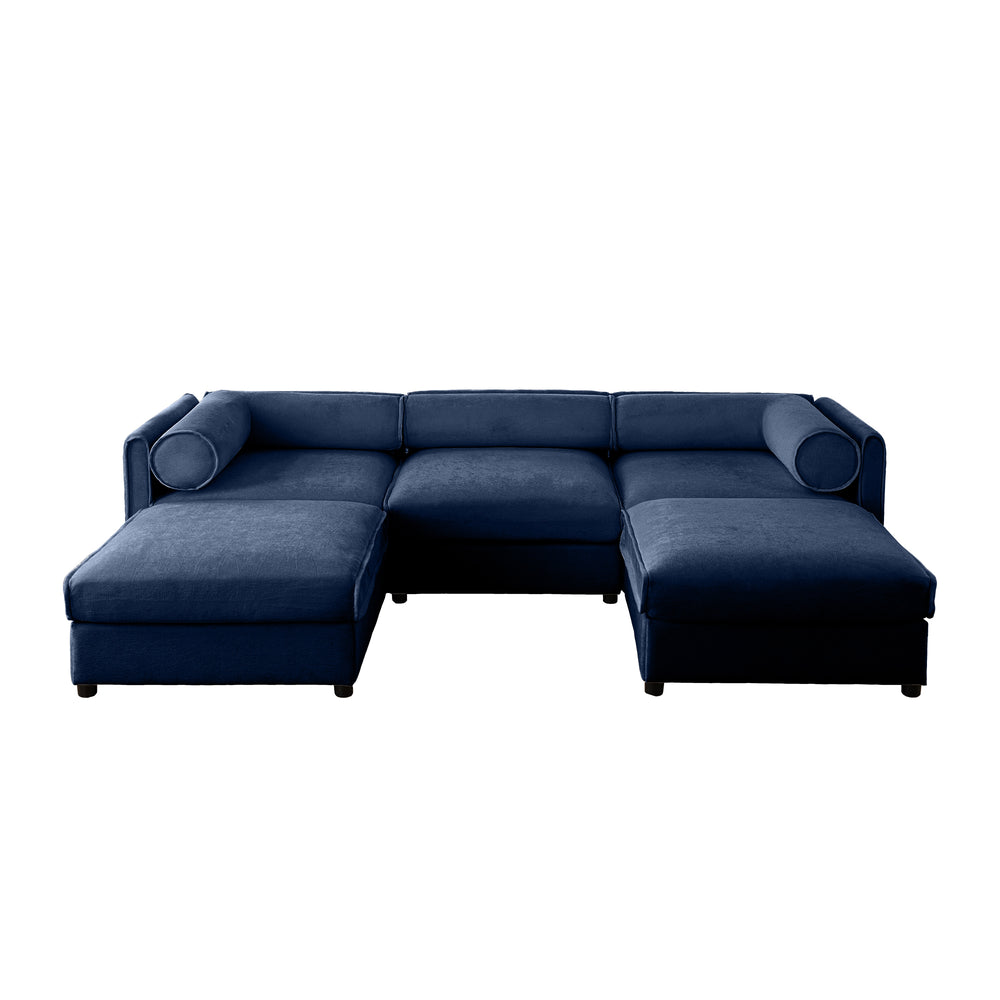 English Elm Elegant Blue Chenille Sofa With Hidden Storage, Ergonomic Design & Modular U-Shaped Comfort For Modern Homes W714S01051